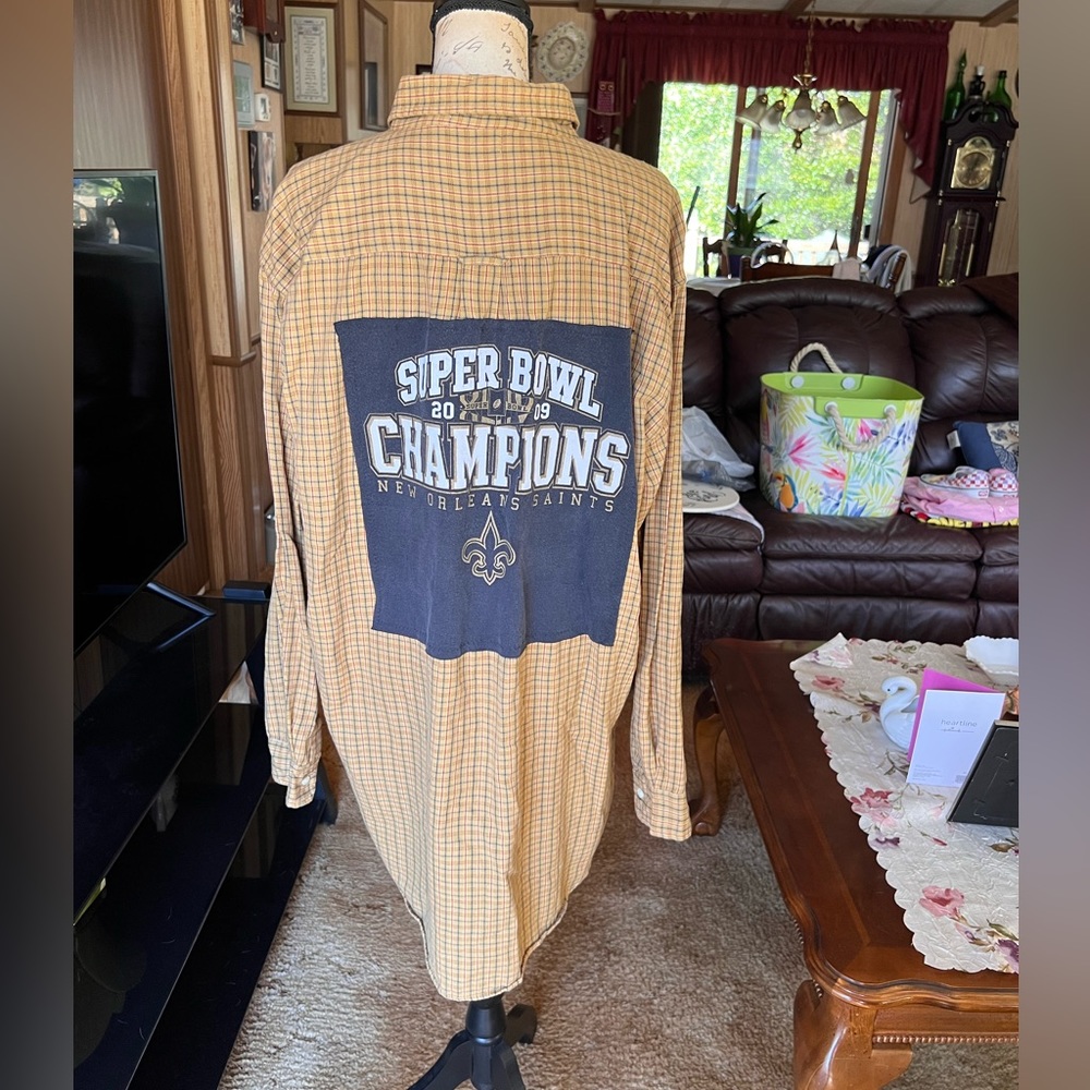 TOSS Vintage Super Bowl 2009 New Orleans up cycled plaid flannel button down.